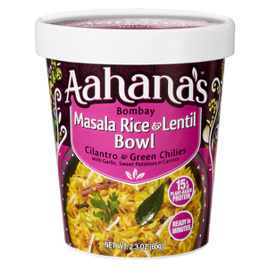 Aahana's Bombay Masala Rice & Lentil Bowl (Khichdi) - Gluten-Free,15g Plant-Based Protein, Vegan, Non-GMO, Ready-to-Eat Meal (2.3oz., Pack of 4)